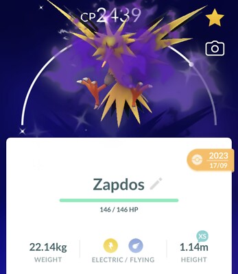 Shadow & Shiny Shadow Zapdos (gereinigt) Pokémon Go