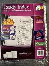 NEW Avery Ready Index Table of Contents Dividers 15 Tab 3 Sets 11079