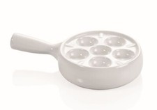 Schneckenpfanne weiß mit Stielgriff 6 Augen Porzellan Schneckenpfännchen