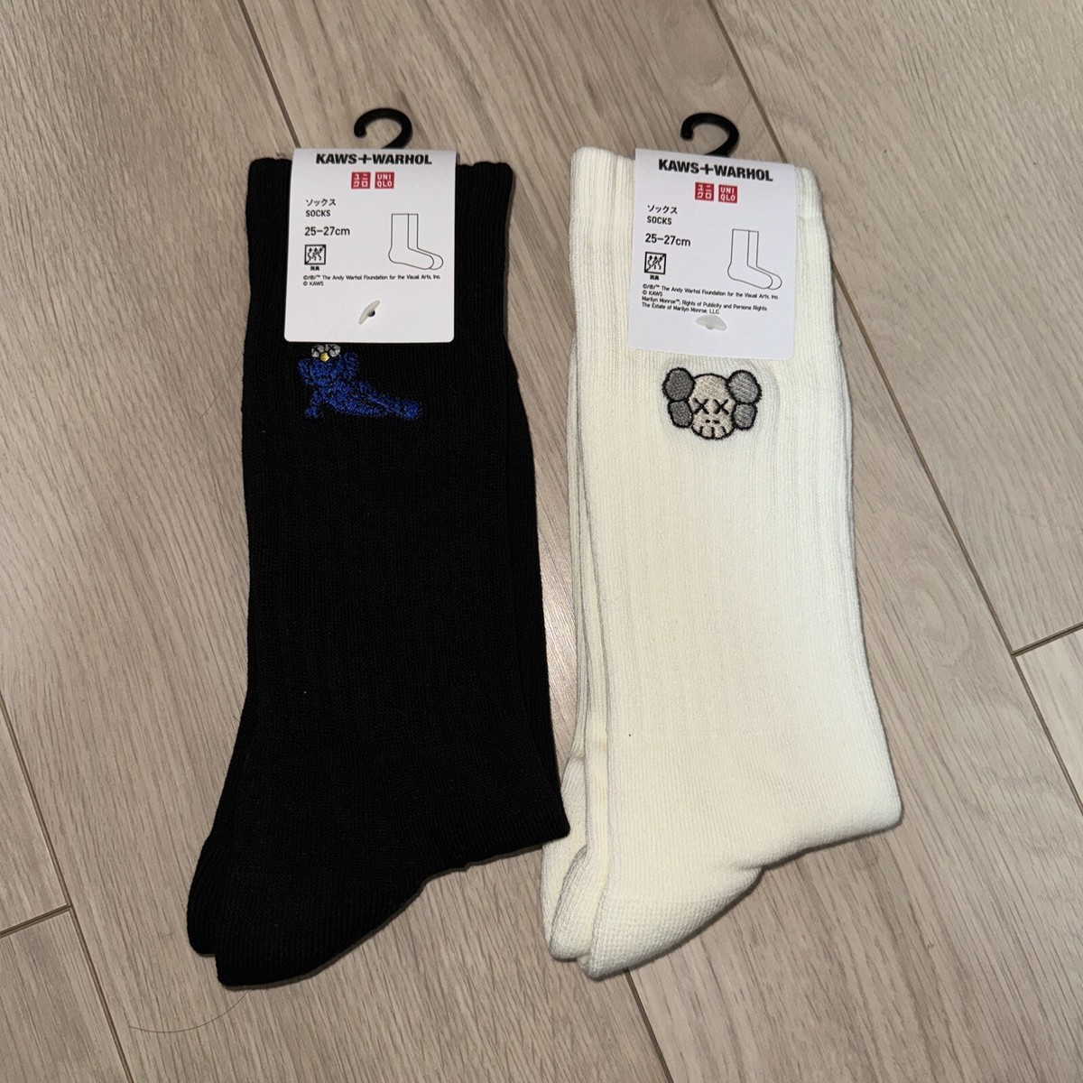 Two Pack Kaws x Uniqlo Andy Warhol Black Off White Sock Sz 25-27cm