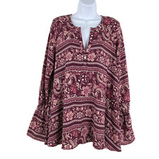 Show Me Your Mumu Tunic Top Small Printed Long Sleeve Boho Festival TP-314