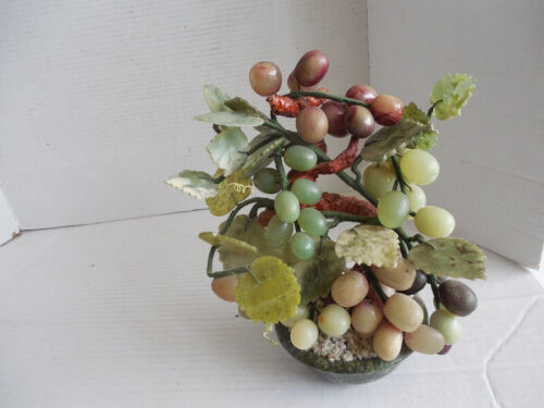 Scultura vintage in pietra di giada uva frutto bonsai albero intagliato 9,5" - Foto 6 di 7