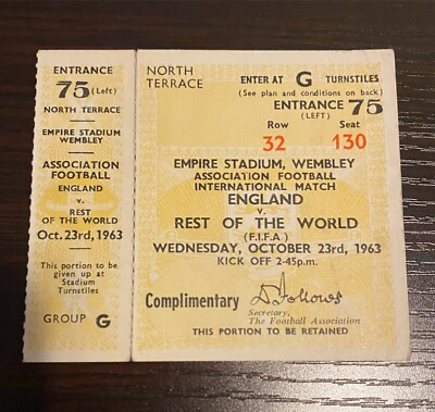 1963 England vs Rest of the World Full Ticket Eusebio Di Stefano