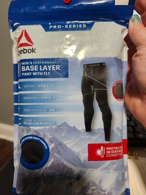 Reebok Men's performance Base Layer Pant with Fly Pro-Series Black Mesh 2XL