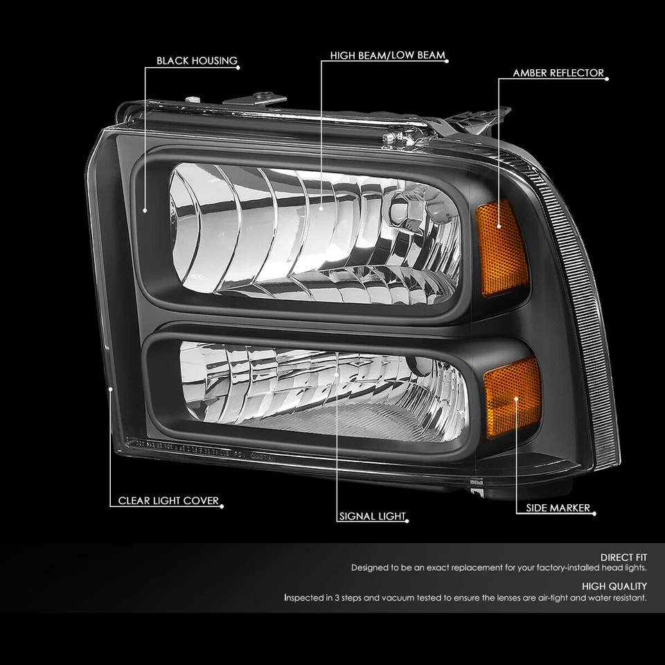 SE ADAPTA A 05-07 SUPER DUTY F-250/350/450 FAROS DE CRISTAL NEGRO LÁMPARAS DE SEÑAL ÁMBAR Foto 2 de 4