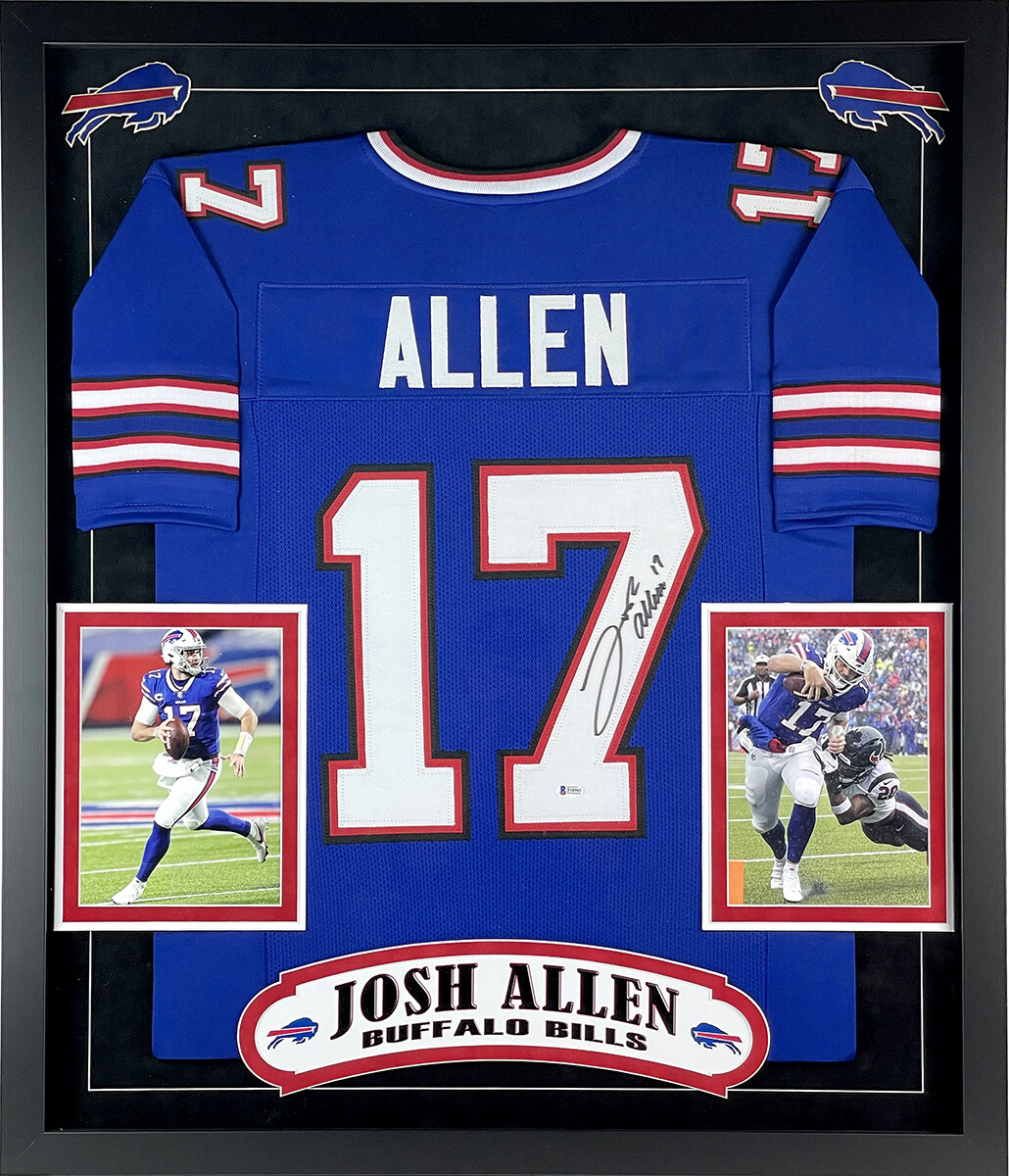 Josh Allen Autographed Signed Buffalo Bills Blue Jersey Deluxe Framed Beckett 