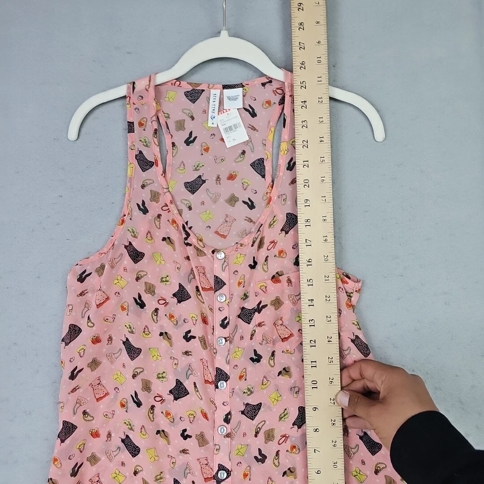 Full Tilt Tank Top Womens M Pink Allover Girly Print Chiffon Racerback Cute Fun - Image 4 of 4