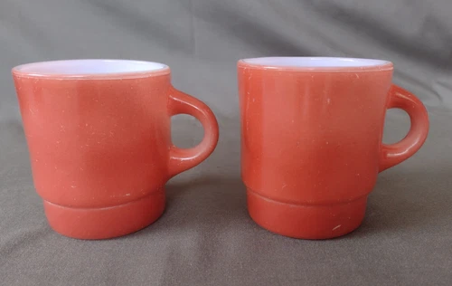 Vintage Anchor Hocking Fire King Brown Stackable 8 oz Coffee Mugs - Set of 2