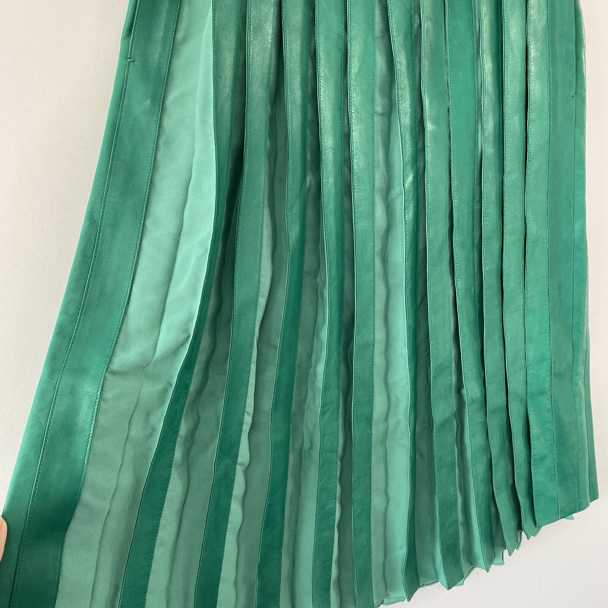 Chloe Green Lamb Skin Pleated Midi Skirt ($3500) | eBay