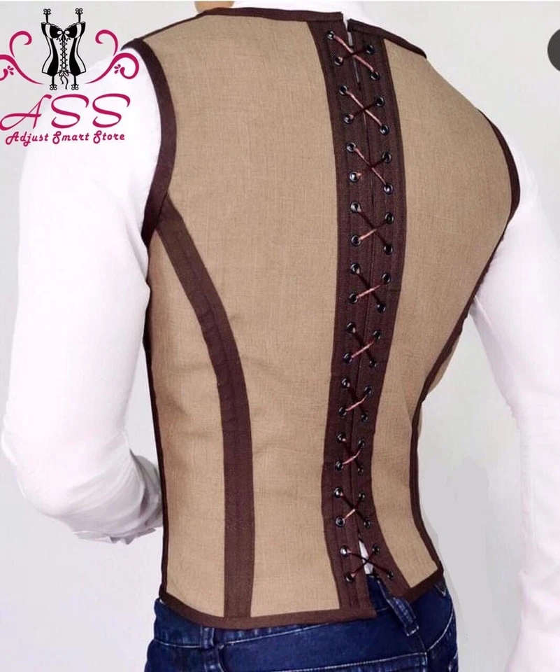 Chaleco Corsé Hombre_ Entrenador de Cintura Acero Deshuesado Corsé Chaleco_Vestido de Fiesta_Chaleco de Boda, Foto 4 de 4