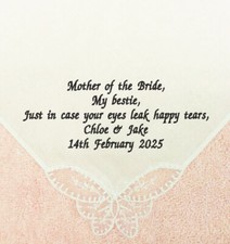 Personalised wedding handkerchief ladies mother of the bride hankie gift present
