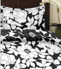 Twin MOD Floral Duvet Cover Pillowcase Sham,Reversible Black White Flower Power