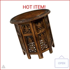 Cotton Craft Solid Wood Accent End Table - Hand Carved Vintage Boho Folding Side