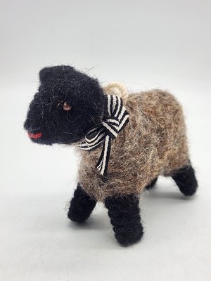 Wool Felted Gray & Black Sheep Lamb Christmas Tree Ornament