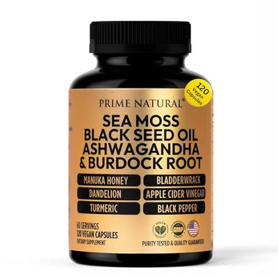 PRIME NATURAL Sea Moss 3000mg Black Seed Oil 2000mg Ashwagandha 1000mg Turmeric