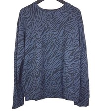 Sundry Womens Zebra Print Crew Neck Long Sleeve Sweatshirt Blk Blue Size Medium