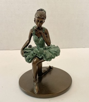 BALLERINA IN GREEN DRESS BRONZE TONE Resin FIGURINE 6.5'' Inches Year  2009