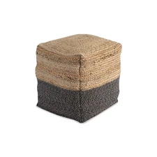 Sweed Valley Farmhouse Jute Braided Pouf, 17.5 x 20.25 inches, Natural & Black