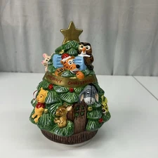 VTG 1983 Sears Disney Winnie the Pooh Musical Revolving Ceramic Xmas Tree 8”