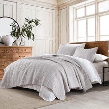 HORIMOTE HOME King 100 Cotton Quilt Set Light Grey Pre-Washed Bedspread