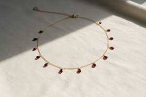 Authentic Garnet Drop Necklace Gold Plated | Handmade Gemstone Jewelry | Dainty Red Garnet