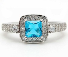 1CT Blue Topaz White Topaz 925 Solid Sterling Silver Ring Sz 6, UB3-8
