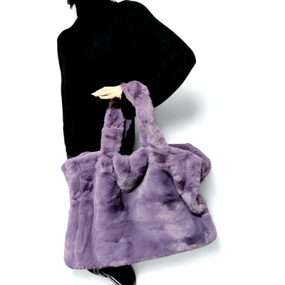 MARKENLOS Eyecatcher LILA XXL stylische Webfell Tasche Teddy Shopper Plüsch Shopper