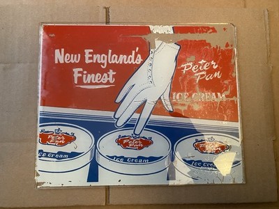 Vintage New England s Finest Peter Pan Brand Ice Cream Sign Reverse Glass 10x8