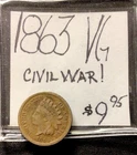 1863 Indian Head Cent VG! Civil War! ENN Coins
