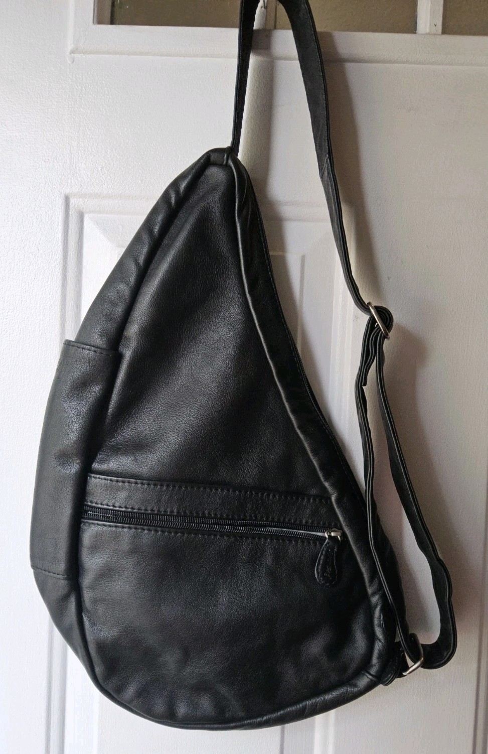 Ameri Black Leather Sling Bag with Pockets for Travel & Daily Use