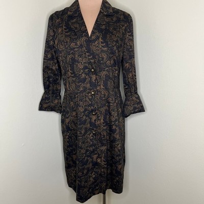 Peruvian Connection Coat Dress w Pockets 8/10 Womens Brown Cotton Paisley Midi 