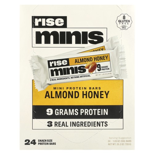 Rise Minis, Mini Protein Bars, Almond Honey, 24 Snack-Size Protein Bars, 1.05 oz