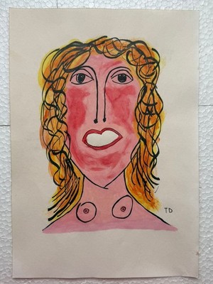 Thornton Dial painting drawing on old paper signed stamped