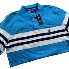 Chaps Black Teal White Striped Short Sleeve Polo Shirt Men's L Logo On Chest
