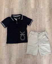 Calvin Klein Jeans 2 Piece Outfit Set Boys Size 5 Black Polo Kaki short