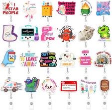 24 PCS Funny Nurse Badge Reels Retractable Acrylic ID Holders Healthcare