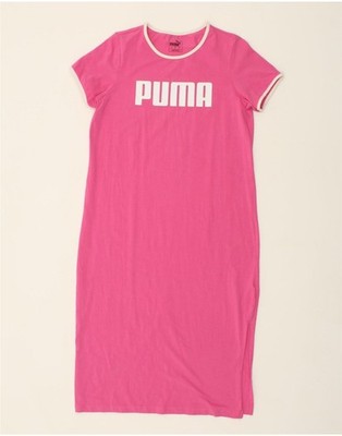 Puma Damen Grafik T-Shirt Kleid UK 12 Medium Rosa Baumwolle CG95