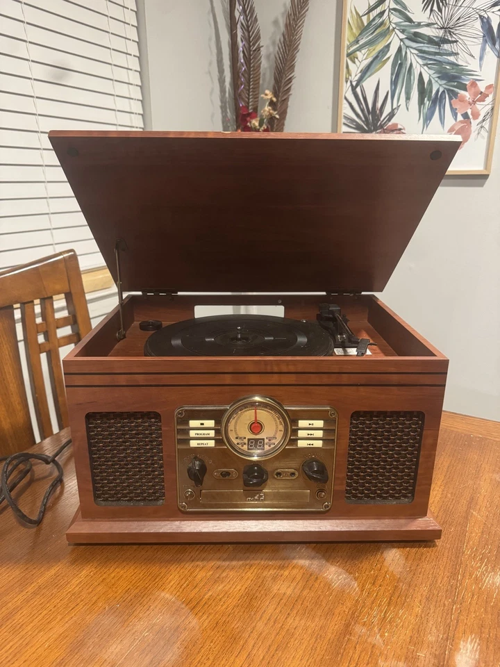 Innovative ITVS-200B 6-in-1 Bluetooth Record Player CD Tape Entertainment Center - Image 2 of 4