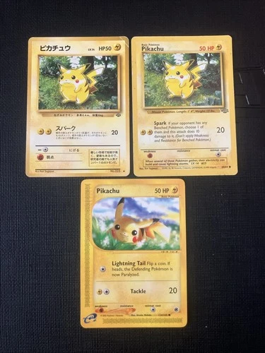 3 x Vintage Nintendo Pokemon Pikachu Card Lot Japan Expedition Rare