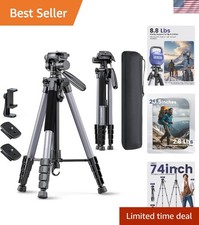 Professional 74-Inch Lightweight Aluminum Tripod with Phone Holder  Travel Bag