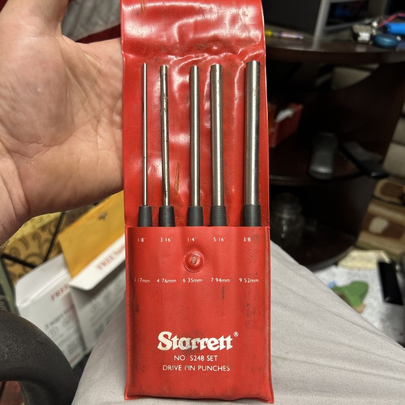 STARRETT NO. S 248 DRIVE PIN PUNCHES 5 PC. SET 1/8”,3/16”,1/4”,5/16”,3/8” W/CASE