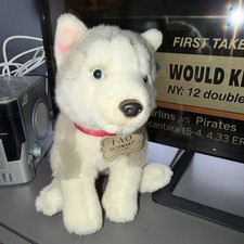 FAO Schwarz Plush Siberian Husky Dog Wolf Puppy 10" Gray White Stuffed Animal