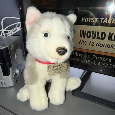 FAO Schwarz Plush Siberian Husky Dog Wolf Puppy 10'' Gray White Stuffed Animal