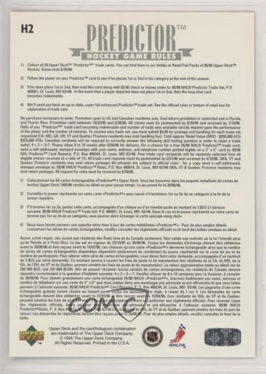 1995-96 Upper Deck Hobby Award Predictor Redemption Jaromir Jagr #H2 - Image 2 of 2