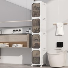 4 Tier Slim Bathroom Storage Cabinet, Foldable and Movable, White