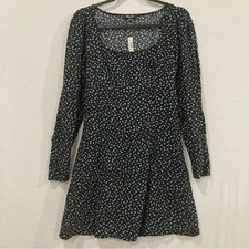 New Madewell Black Blue Ditsy Floral Square Neck Mini Dress size 00