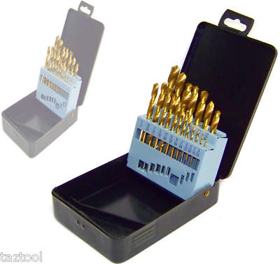 19pc Titanium Nitride Coating Twist Drill Bits Professional High Speed Steel HSS