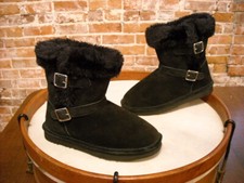 LAMO Black Suede Ankle Strap Faux Fur Cresson Pull on Boots NEW