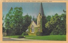 Vintage California Linen Postcard Forest Lawn Memorial Park Little Church Flower