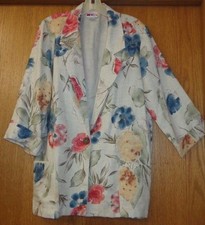 Woman's sz M - Beige Print unlined JACKET - Haband - Loose weave, great drape
